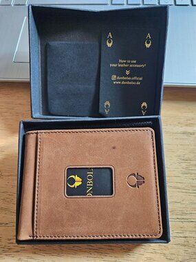 Donbolso Genuine Leather Bifold Wallet Brown RFID Blocking Card Holder NIB